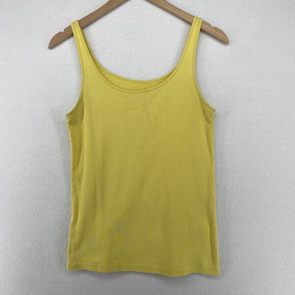 EILEEN FISHER Tank Top M Organic Cotton Ribbed Jersey Cami Scoop Neck Yellow - Picture 1 of 11